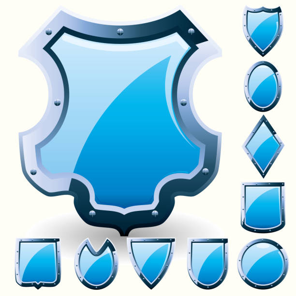 Set of Blue shields vector art illustration