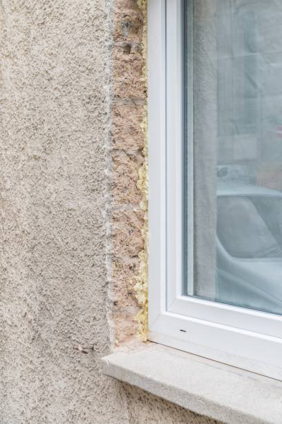 istock Close-up of a window in the shell with construction foam and window sill, Germany 1137609718