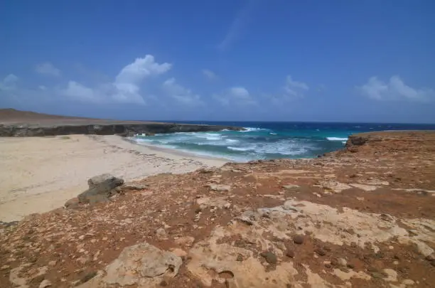 Desolate and deserted Daimari Beach in Aruba.