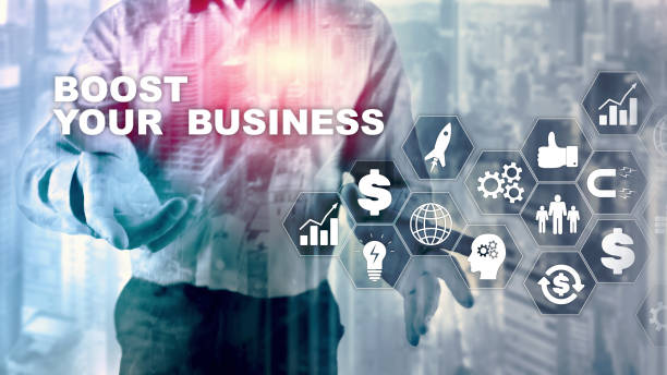 istock Financial and Technology concept. On a virtual screen inscription: Boost Your Business. 1137609859