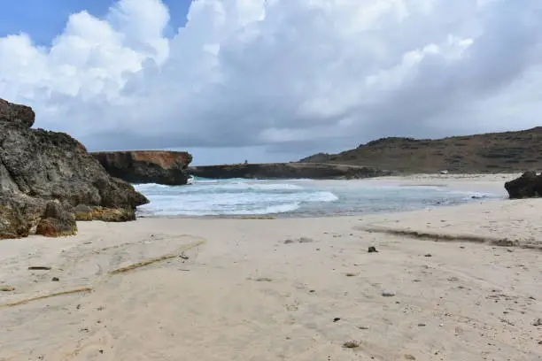 Aruba's white sandy deserted beach on the east coast.