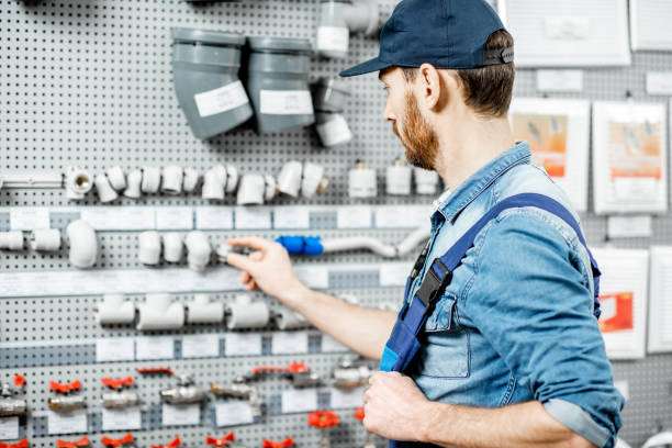 istock Man choosing water pipes in the shop 1137611084