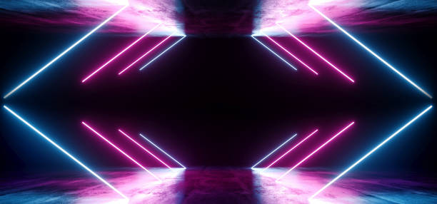 istock Neon Dark Grunge Concrete Background Asphalt Optical Illusion Fluorescent Purple Blue Vibrant Glowing Empty Space Sci Fi Futuristic Spaceship Stage 3D Rendering 1137611192