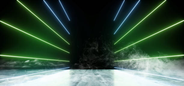 istock Smoke Neon Dark Grunge Concrete Background Asphalt Optical Illusion Fluorescent Green Blue Vibrant Glowing Empty Space Sci Fi Futuristic Spaceship Stage 3D Rendering 1137611351