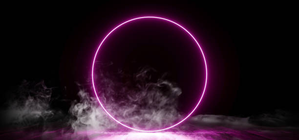 istock Smoke Circle Neon Dark Grunge Concrete Background Asphalt Optical Illusion Fluorescent Purple Vibrant Glowing Empty Space Sci Fi Futuristic Spaceship Stage 3D Rendering 1137611401