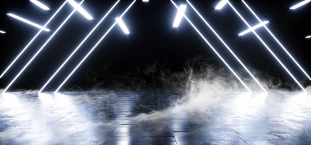 istock Smoke Neon Construction Dark Grunge Concrete Background Asphalt Optical Illusion Fluorescent Blue White Vibrant Glowing Empty Space Sci Fi Futuristic Spaceship Stage 3D Rendering 1137611827