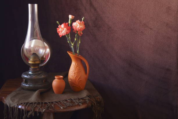istock Romanian ceramics and gas lamp on a dark background 1137612648
