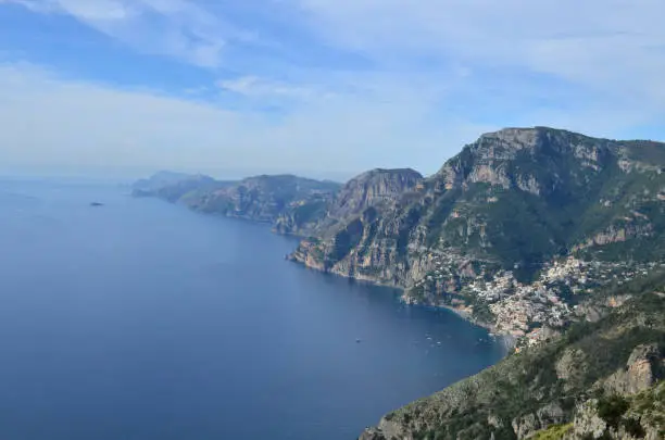 Rocky rolling hills along the Amalfi Coast in Italy.