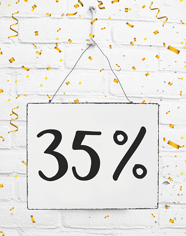 35 % percent off big sale 35% discount golden party confetti banner billboard