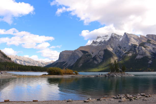 istock Lake Minnewanka and mountain landscape 1137615661