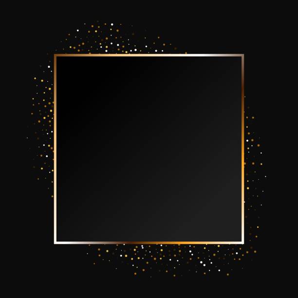 Golden sparkling ring with golden glitter isolated on black background. Golden sparkling ring with golden glitter isolated on black background. frame border backgrounds stock illustrations