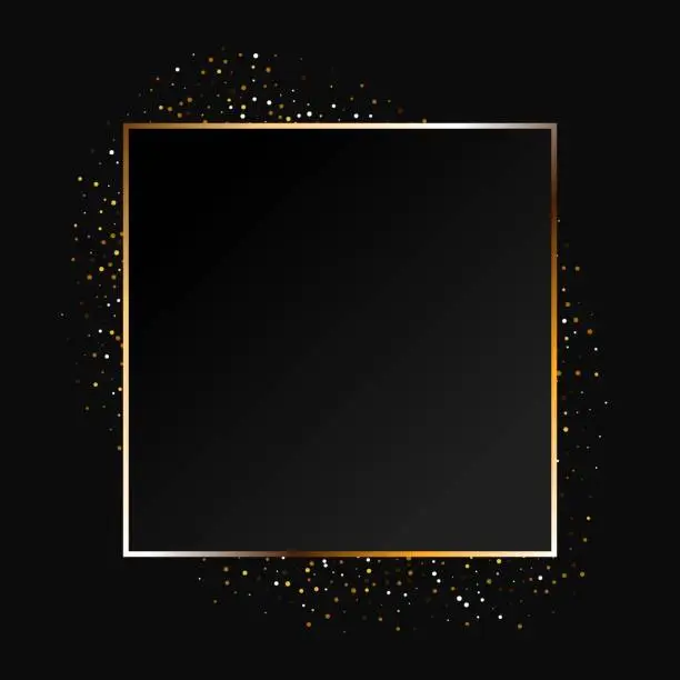 Vector illustration of Golden sparkling ring with golden glitter isolated on black background.
