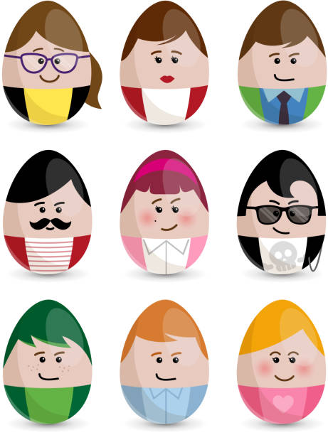 Vector illustration of cartoon egg faces Vector illustration of cartoon egg faces rockabilly boys stock illustrations