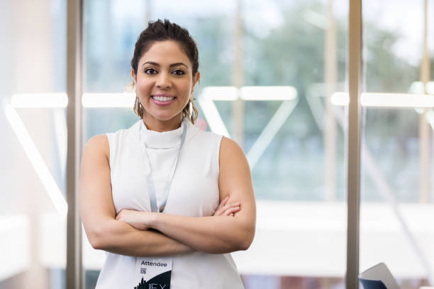 istock Confident young businesswoman attends expo 1137620246