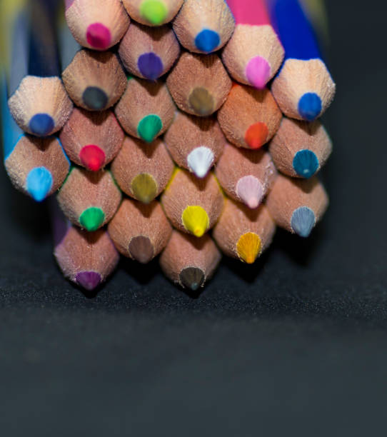 istock Coloring pencils view close-up shot on a black background 1137621167