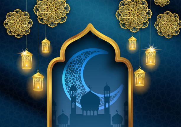 istock ramadan kareem or eid mubarak islamic greeting card design with gold lantern and crescent moon 1137621601