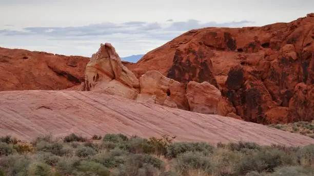 Red and Aztec sandstone formations in the Valley of Fire State Park.  Overton Nevada.