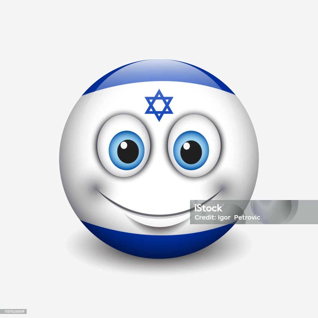 Cute emoticon isolated on white background with Israel flag motive - smiley - vector illustration Cute emoticon isolated on white background with Israel flag motive - smiley Avatar stock vector