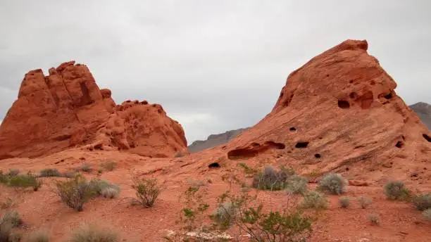 Red and Aztec sandstone formations in the Valley of Fire State Park.  Overton Nevada.