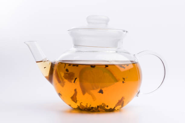 istock Glass teapot with black tea isolated on white background 1137626386