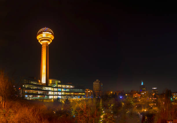 Atakule tower with Atakule shopping mall in the evening, long exposure