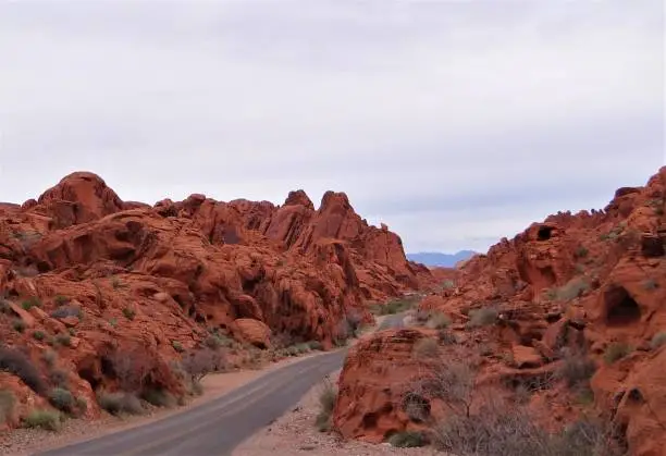 Red and Aztec sandstone formations in the Valley of Fire State Park.  Overton Nevada.