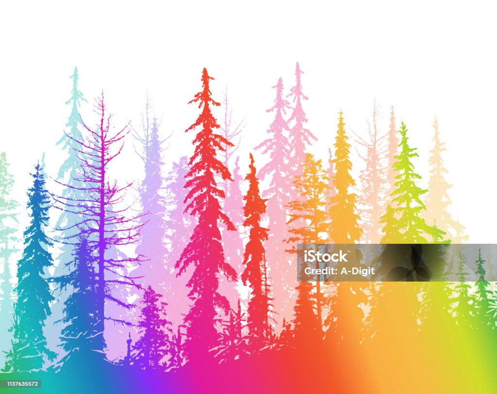 Dry Forest Range Rainbow Treeline made of Canadian spruce trees Rainbow stock vector