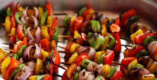 istock Mediterranean grilled vegetable skewers in a serving dish 1137636647