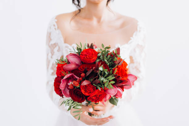 Red wedding bridal bouquet.