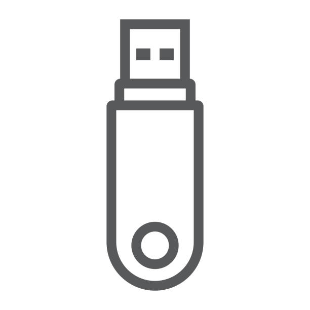 illustrations, cliparts, dessins animés et icônes de icône de ligne pendrive, données et mémoire, signe de lecteur flash, graphiques vectoriels, un motif linéaire sur un fond blanc. - usb