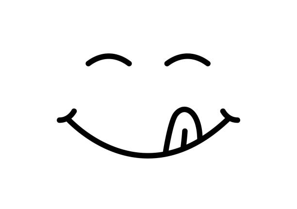 stockillustraties, clipart, cartoons en iconen met yummy glimlach vector. het eten van emoji face icon - proeven