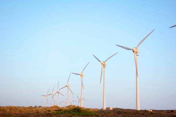 istock Rocky seashore and Wind turbines 1137640842