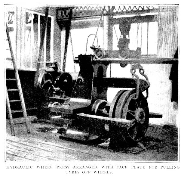 istock Victorian black and white illustration of the hydraulic wheel press arranged with face plate for pulling tyres off wheels at the Swindon workshop of the Great Western Railway; 19th century steam train manufacturing; English Illustrated 1892 1137655076