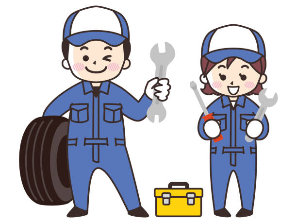 자동차 정비사 남자와 여자 - women repairing wrench business stock illustrations