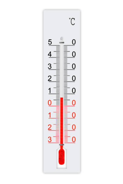 Celsius scale meteorology thermometer for measuring weather heat and cold. Thermometer isolated on white background. Air temperature plus 7 degrees