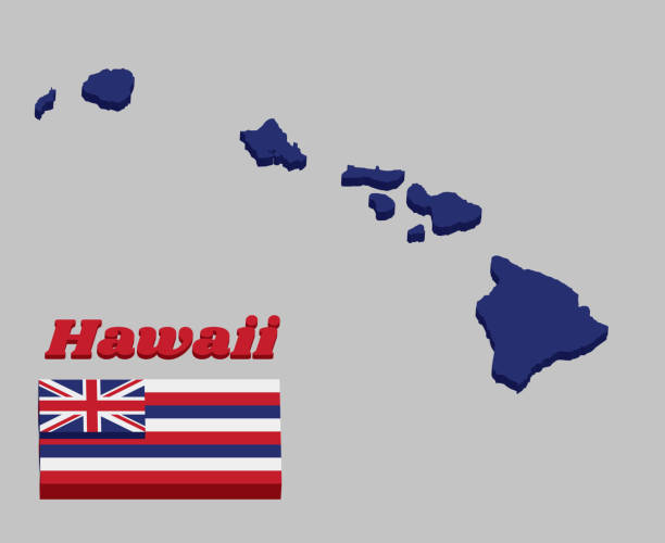 istock 3D Map outline and flag of Hawaii, Eight alternating horizontal stripes of white red and blue, with a Union flag in the canton. 1137680286