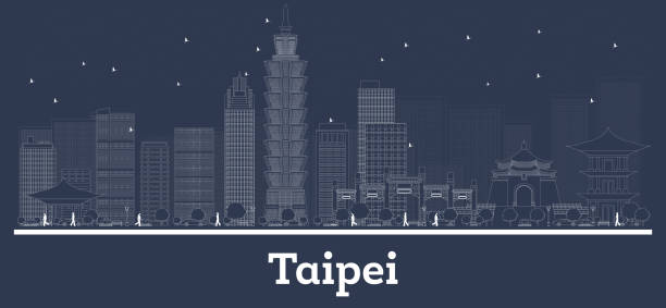 umriss taipei taiwan republik city skyline mit white buildings. - backgrounds cityscape taipei taiwan stock-grafiken, -clipart, -cartoons und -symbole