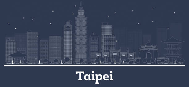 zarys tajpej tajwan republika city skyline z białych budynków. - backgrounds cityscape taipei taiwan stock illustrations