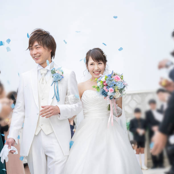 Wedding Blessed smiling groom and bride