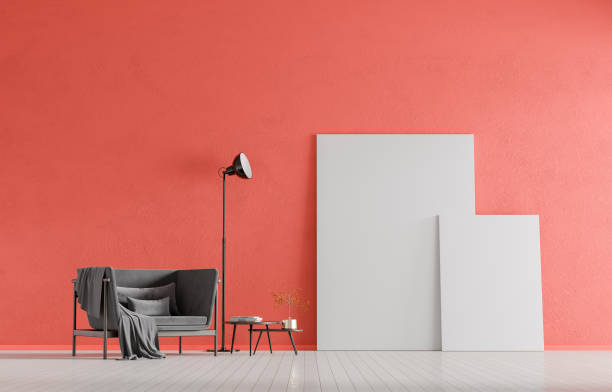 istock Mock up poster frames in scandinavian style interior with arcmhair. Minimalist interior design. 3D illustration. 1137697678