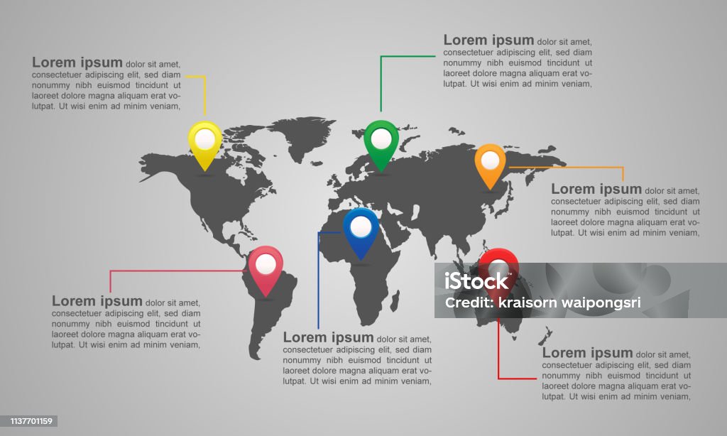 Vector World Map Infographics With Pointer Stock Illustration ...