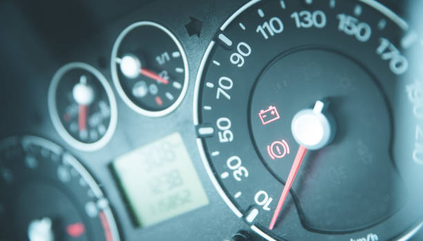 istock Car dashboard with tachometer and fuel indicator 1137713727
