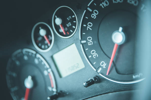 istock Car dashboard with tachometer and fuel indicator 1137713812