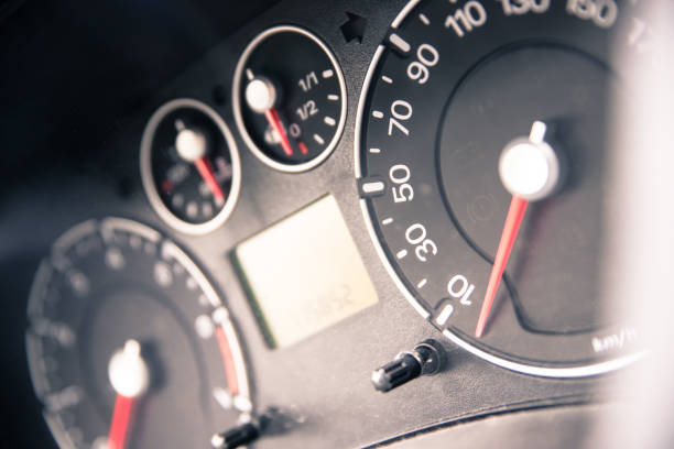 istock Car dashboard with tachometer and fuel indicator 1137713830