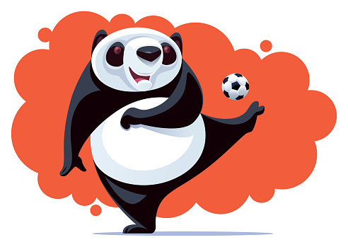 happy panda kicking soccer ball