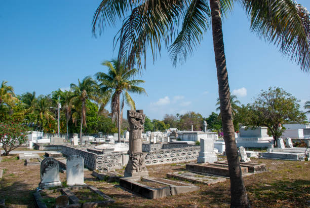 Cuban cemetery under palm trees on Key West island, Florida