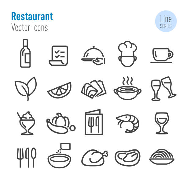 Restaurant Icons - Vector Line Series Restaurant, dinner, fork silverware table knife fine dining stock illustrations