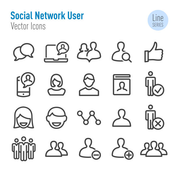 ilustrações de stock, clip art, desenhos animados e ícones de social network user icons - vector line series - square shape plus sign mathematical symbol social networking