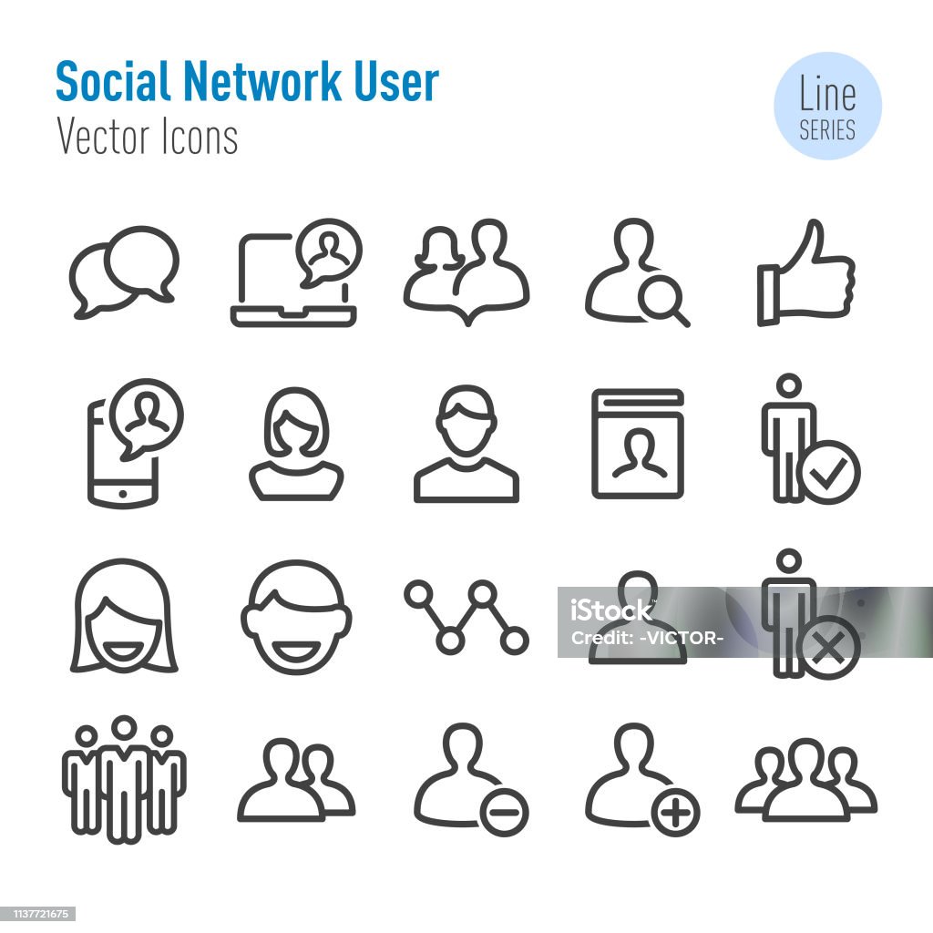 Social Network User Icons - Vector Line Series Social Network User, social media, Friendship stock vector