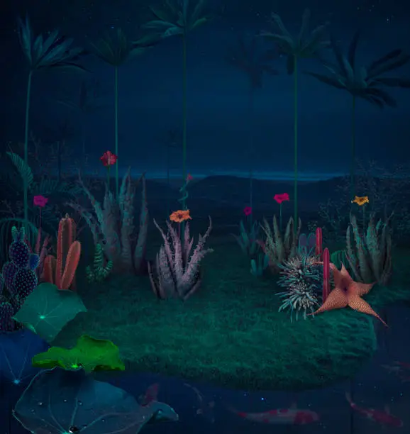 Photo of surreal night garden